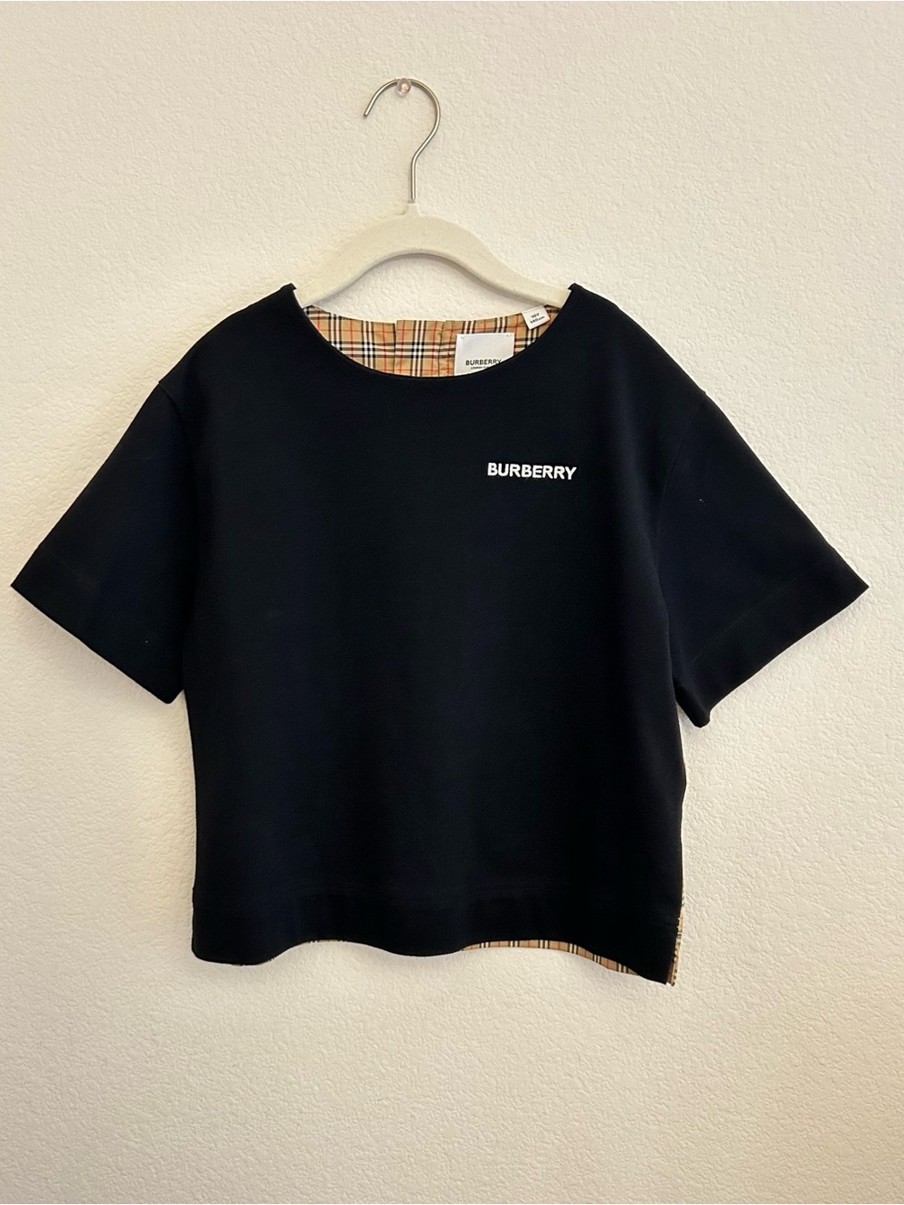 Burberry Black Short-Sleeve Tee with Signature Check Trim
